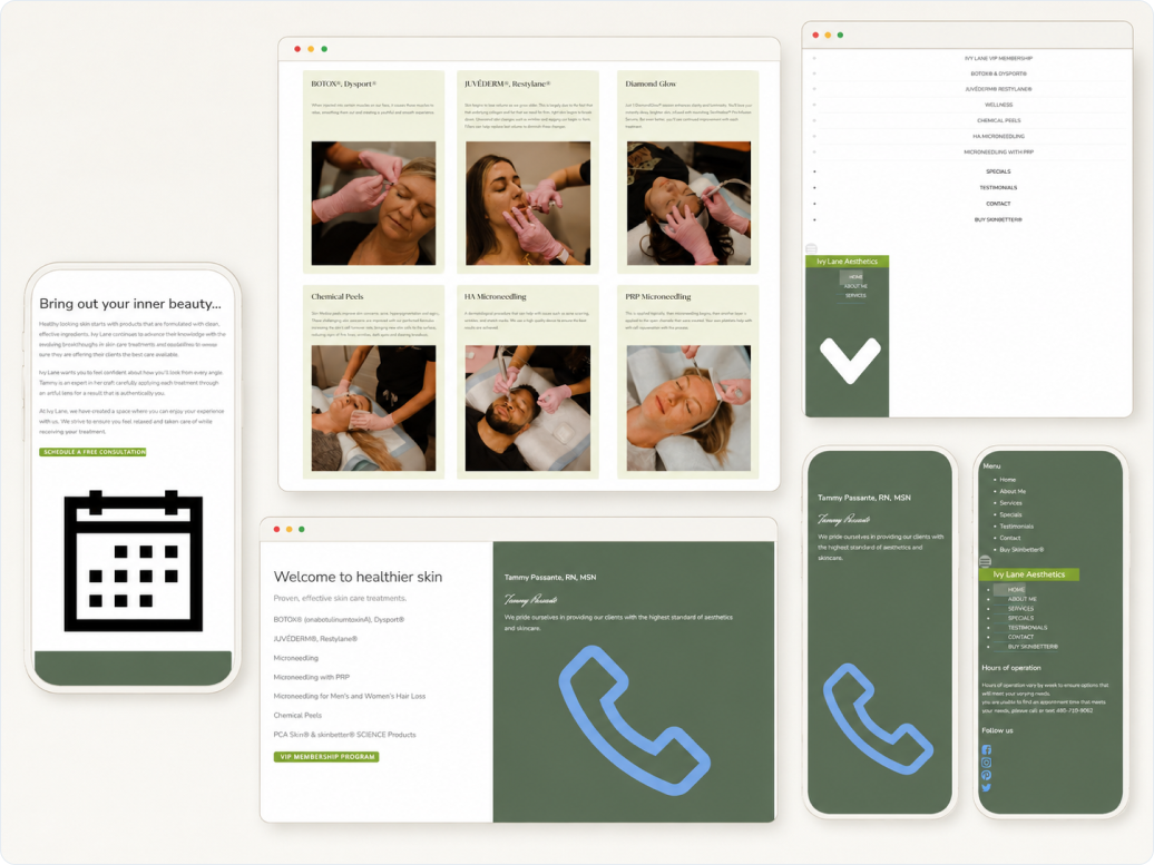Archived screens of the original Ivy Lane Aesthetics website