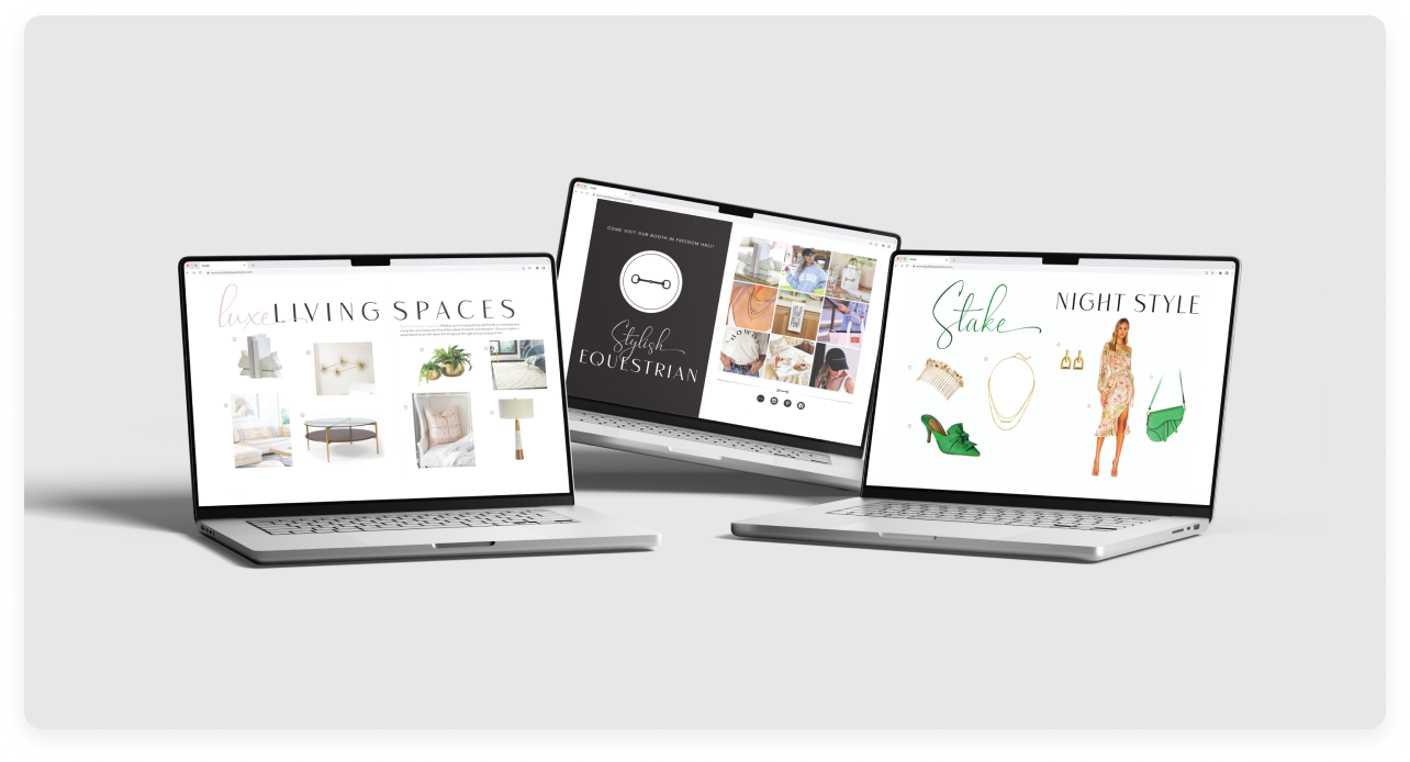Responsive web portfolio shown across three laptops