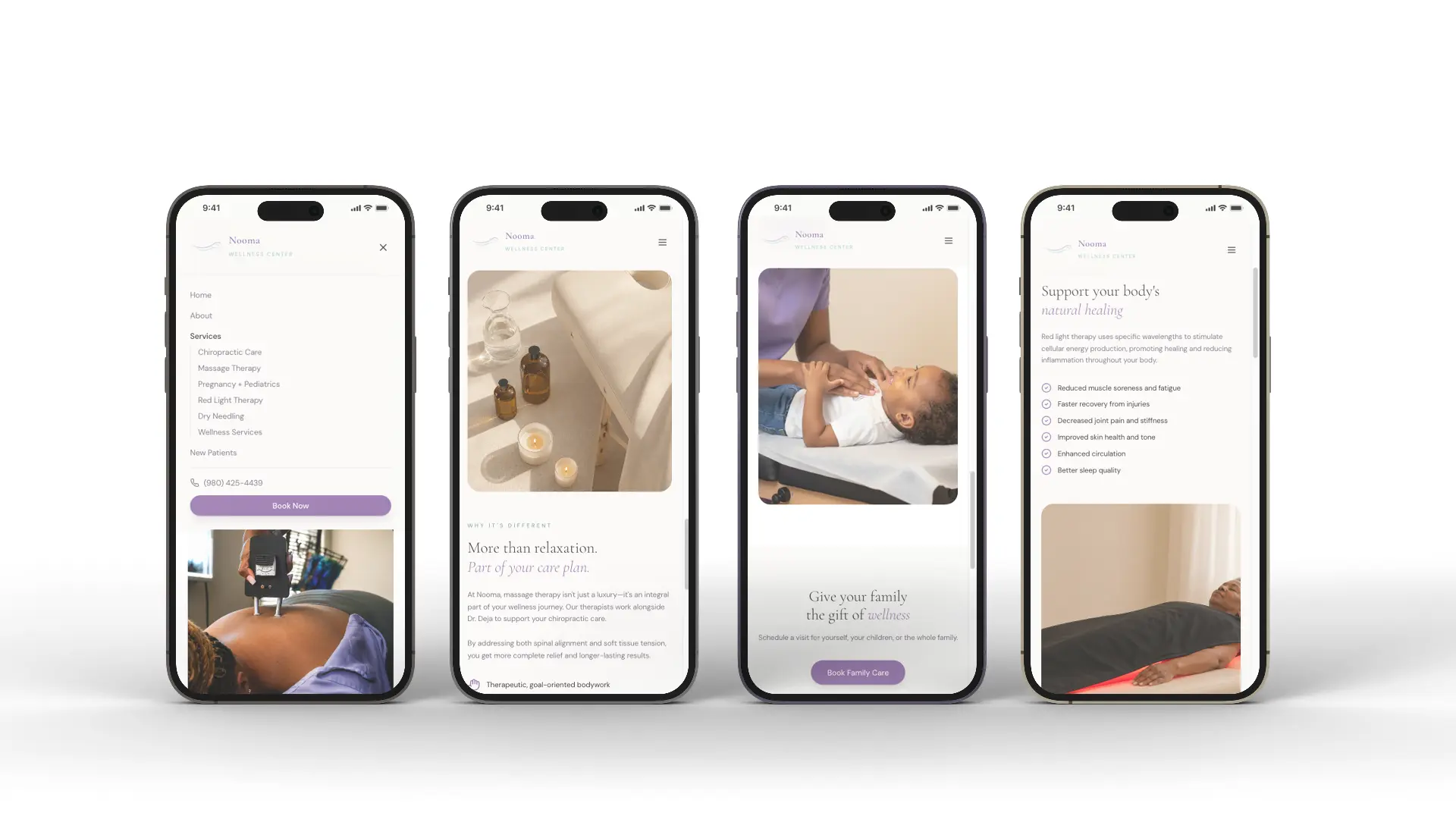 Four Nooma Wellness mobile screens shown side by side