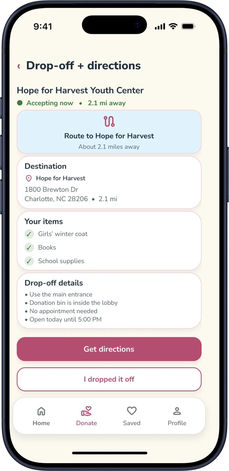 Mobile · 03 Drop-off and directions