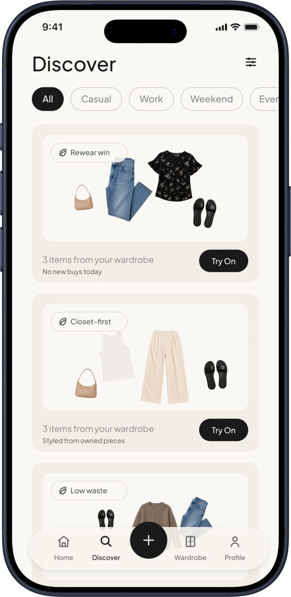 DISCOVER screen mockup