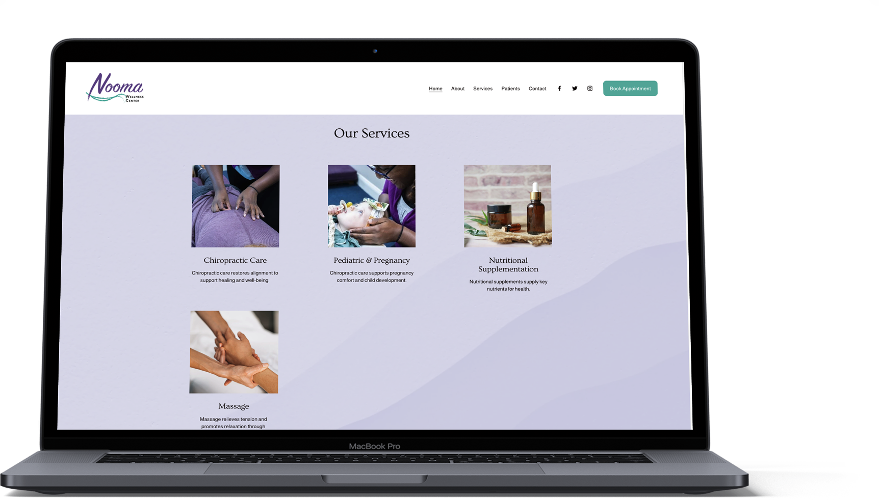 Original Nooma Wellness website shown on a laptop