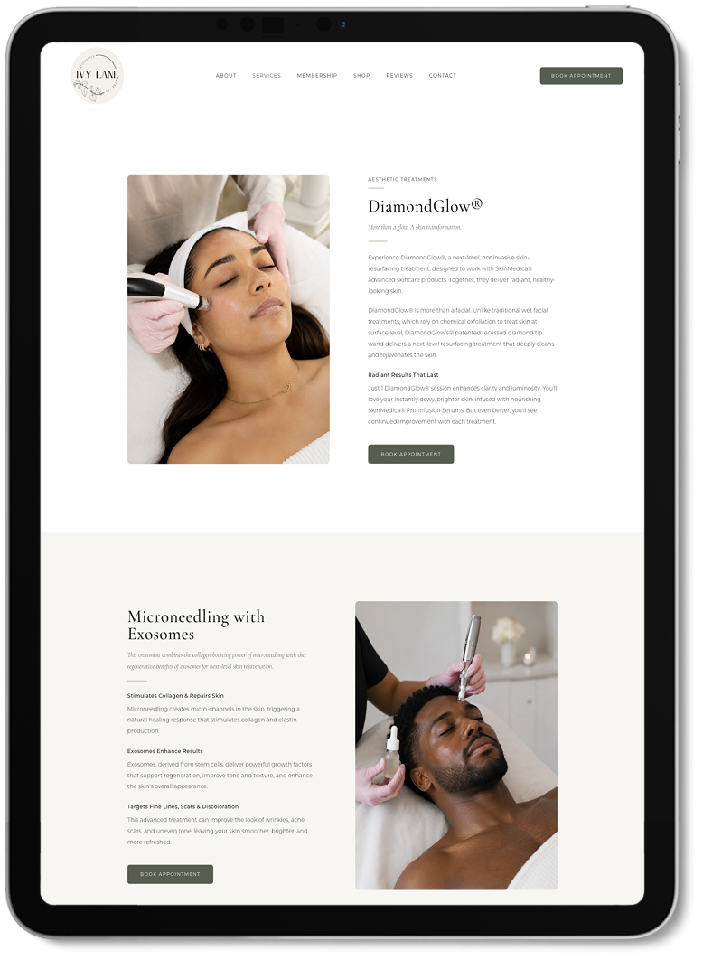 Ivy Lane treatment pages on a tablet
