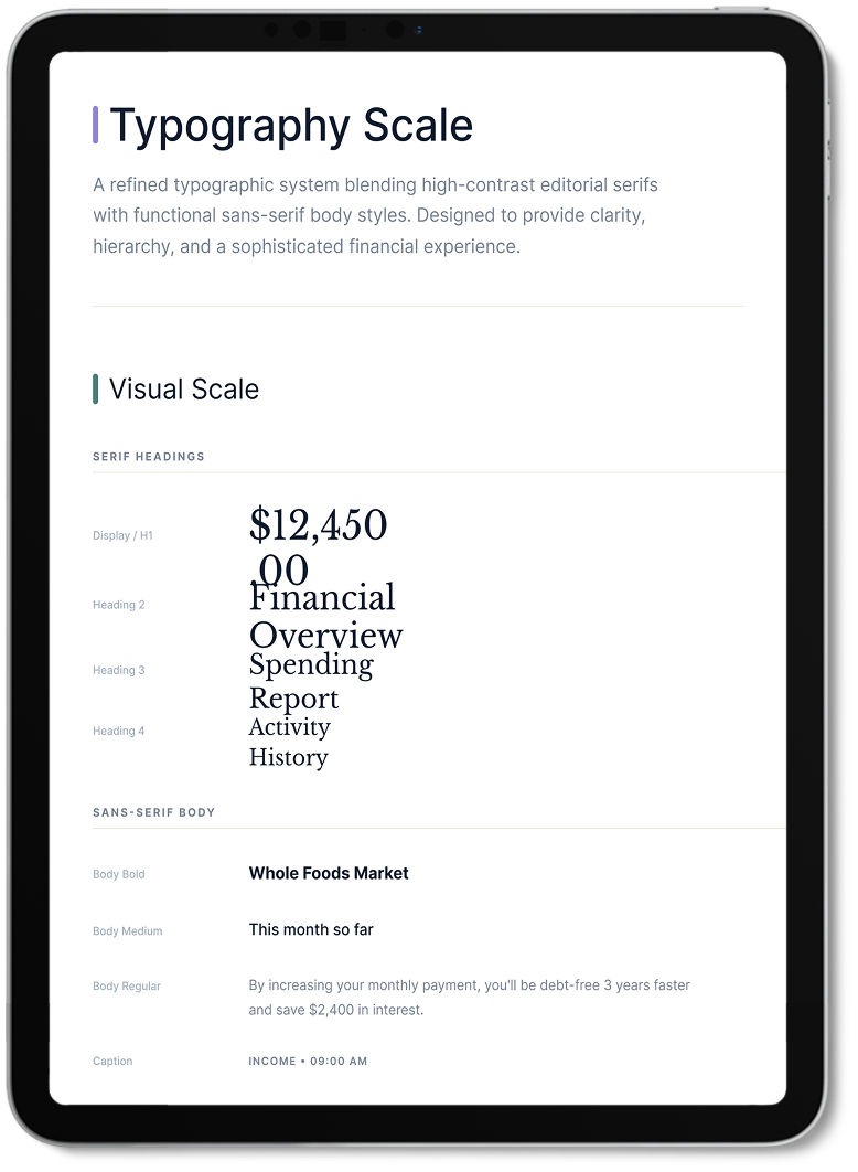 Clarity typography scale on a tablet