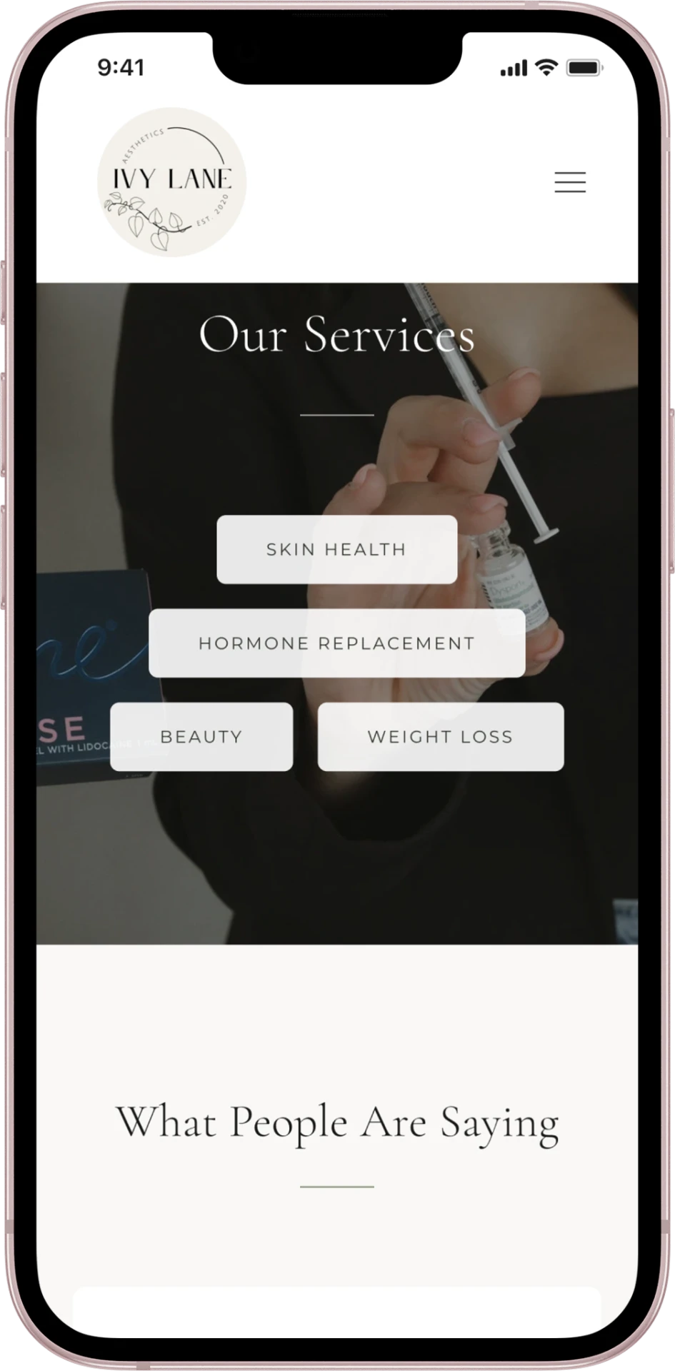 Ivy Lane four service paths shown on a mobile screen