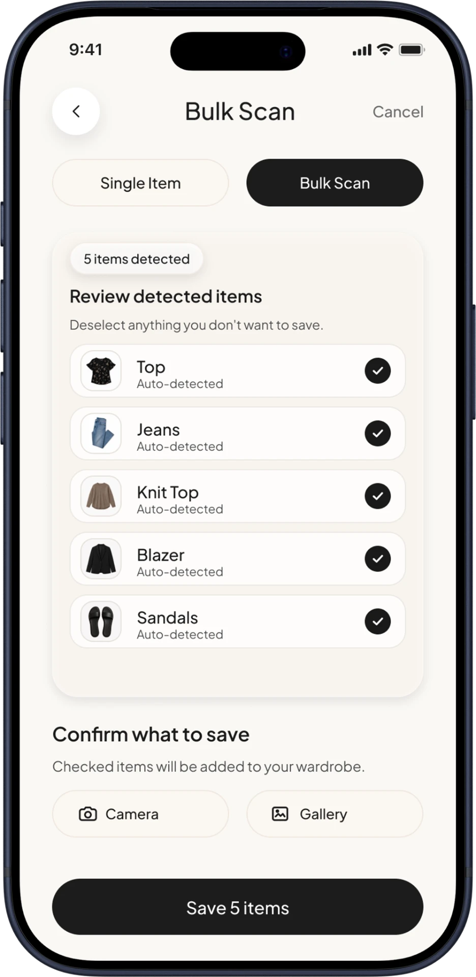 BULK UPLOAD / AI SCAN screen mockup