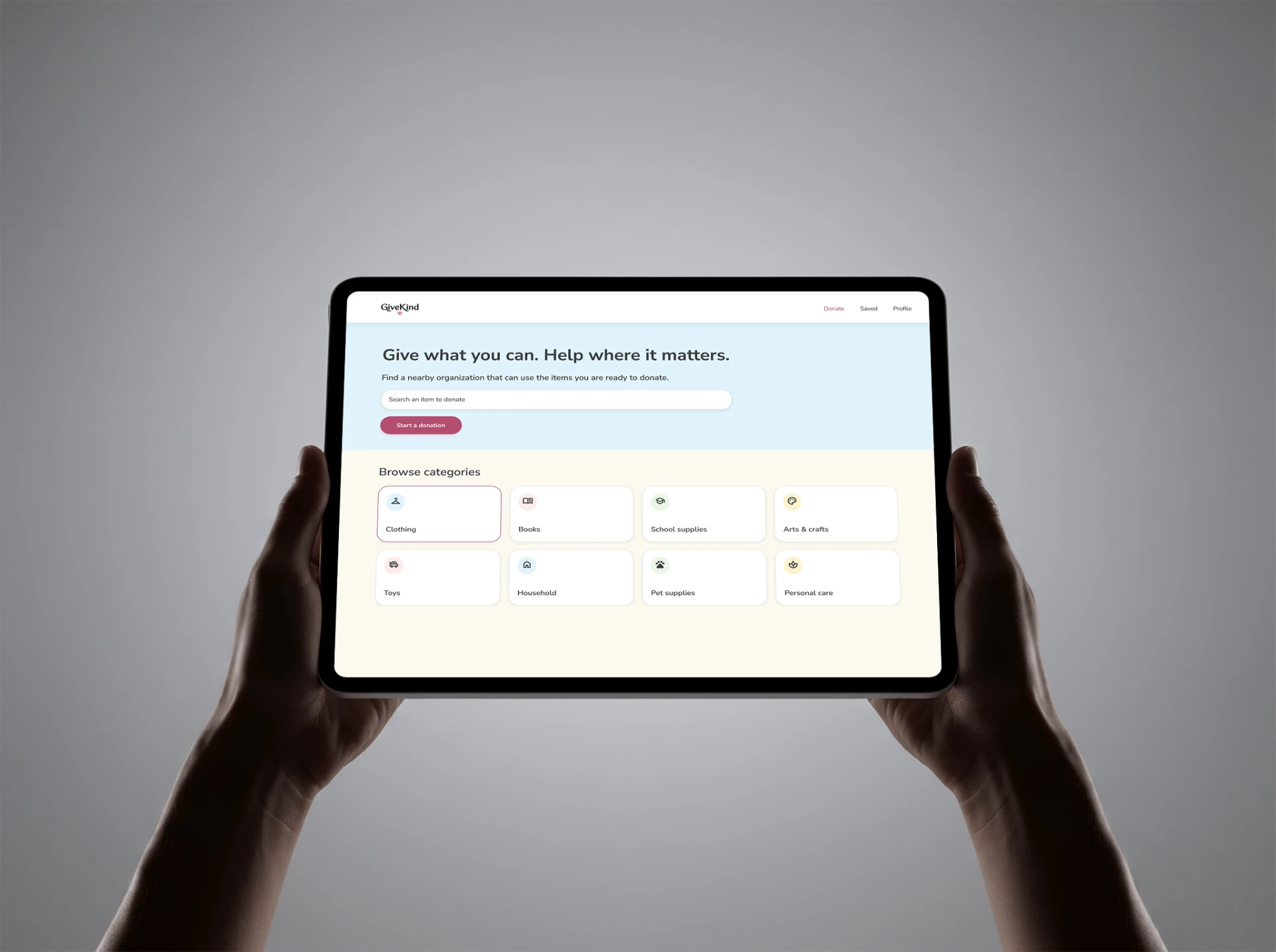Tablet · Landing page and categories