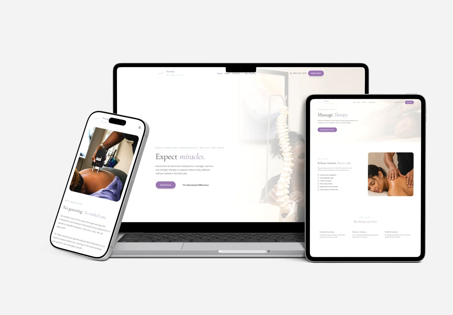 Nooma Wellness redesigned website across laptop, phone, and tablet
