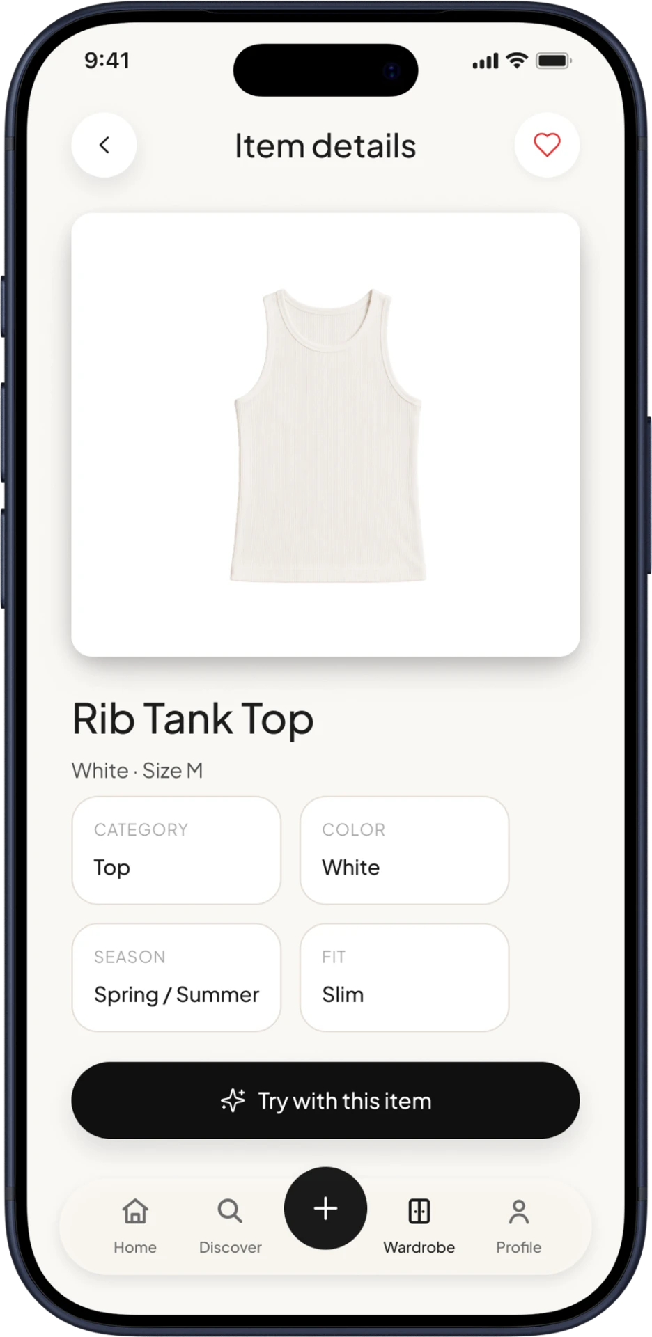ITEM DETAIL / FAVORITE screen mockup