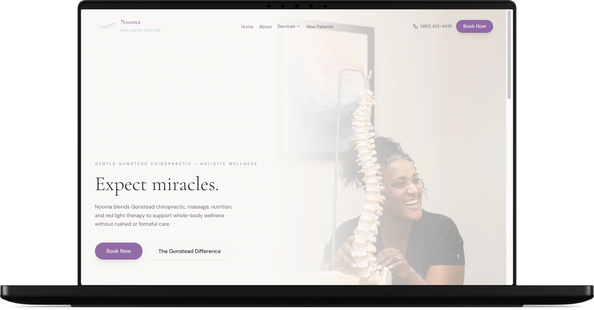 Nooma Wellness Center redesigned website across laptop, phone, and tablet
