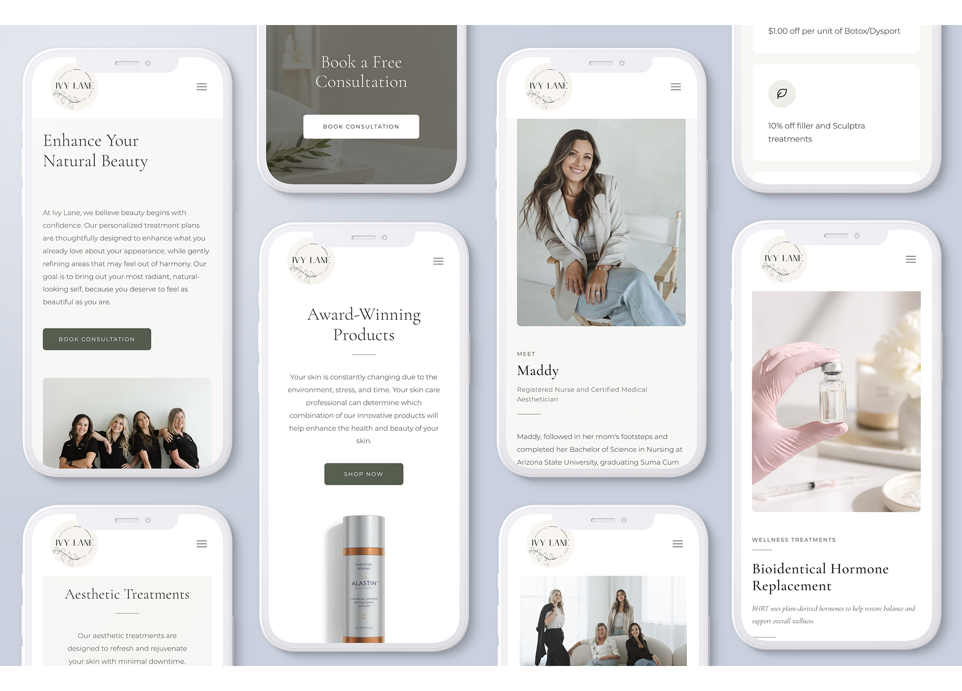 Ivy Lane Aesthetics mobile screens collage