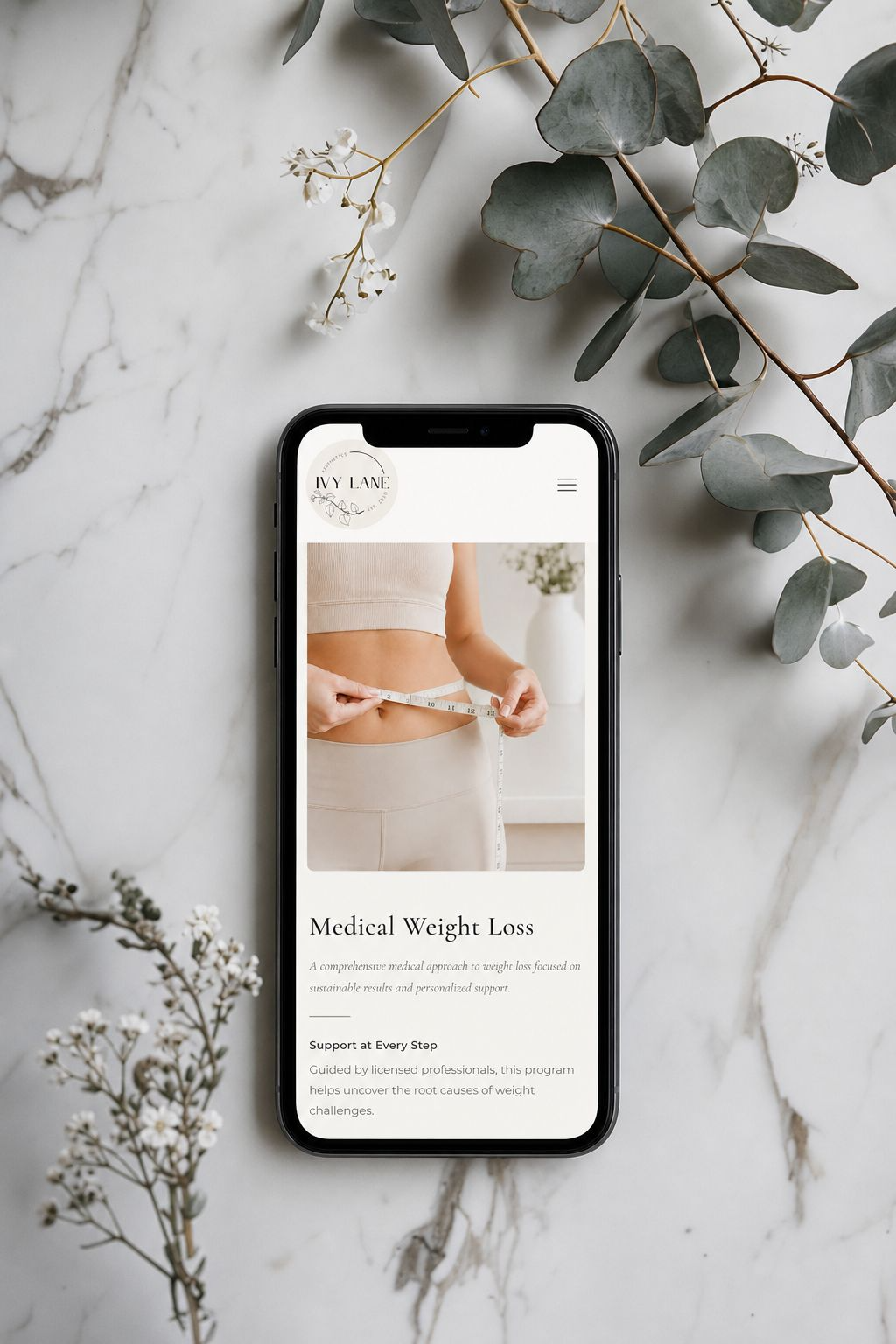 Ivy Lane medical weight loss page on a phone