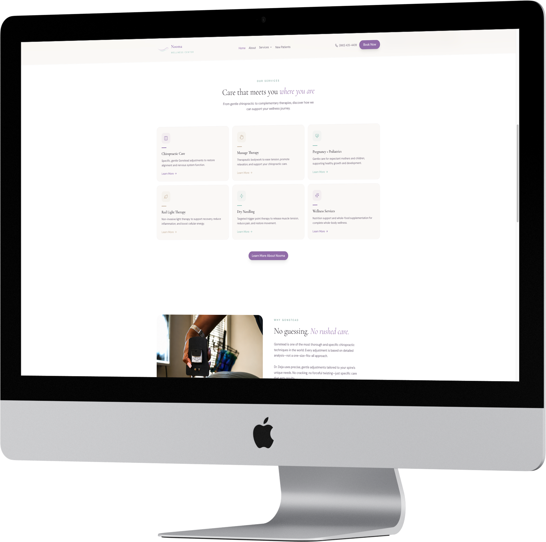 Nooma responsive services page shown on an iMac