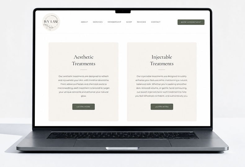 Service Overview — Ivy Lane website mockup