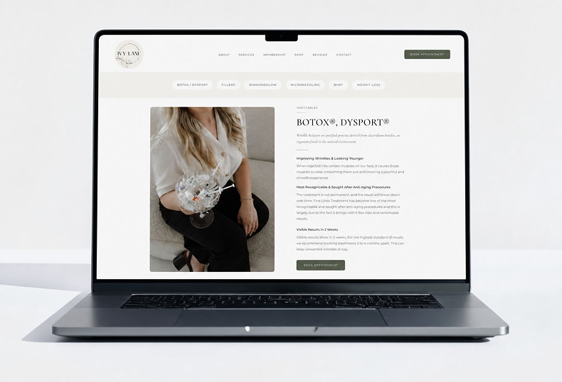 Treatment Detail — Ivy Lane website mockup